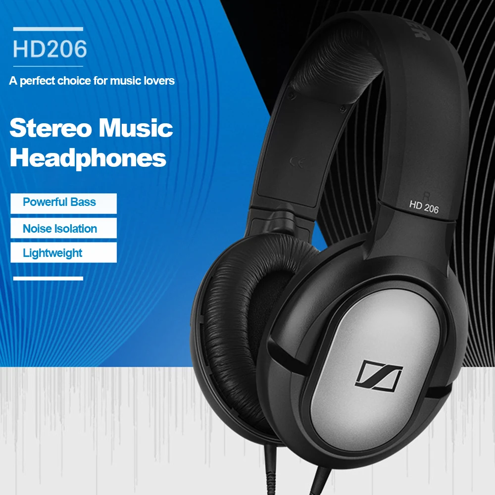 Наушники Sennheiser HD 206 6,3/3,5 мм проводные наушники закрытые стерео музыкальные наушники шумоизоляция fone de ouvido для телефона