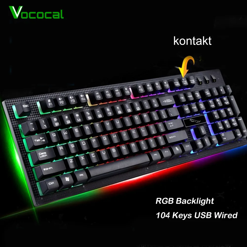 Vococal 104 клавиши USB Проводная цветная RGB подсветка игровая клавиатура Клавиша