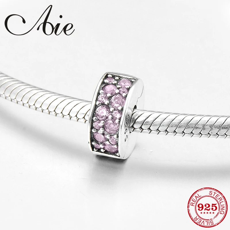 

New square pink CZ 100% Authentic 925 Sterling Silver fine clips Lock Beads Fit Original Pandora Charm Bracelet Jewelry making