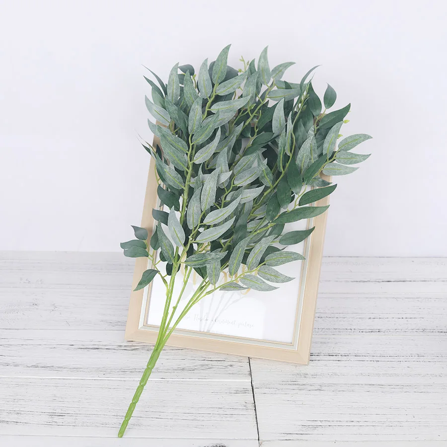 5 branches artificial willow bouquet silk fake leaves green faux foliage home wedding decoration plant jungle party arrangment