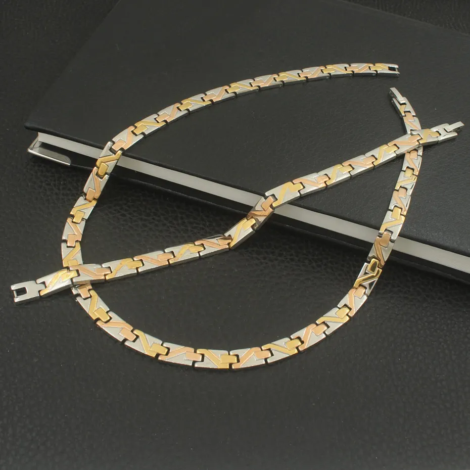 

Hot Sell Wholesale Newest Fashion Stainless Steel Metal Silver gold color Necklace And Bracelet Jewelry Set For Women SFKZBBEI