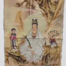 Золотая шёлковая танка с вышивкой Тибет и непальский богиня Гуаньинь Бодхисаттва
