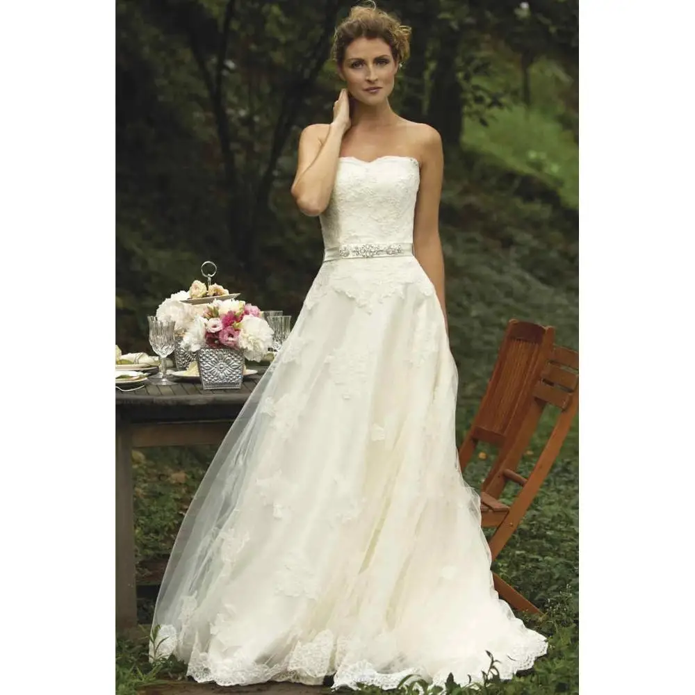 

2019 New Arrival Wedding Dress Sweetheart A Line Lace Appliques Beaded Waist Floor Length Bridal Gowns Vestido De Noiva