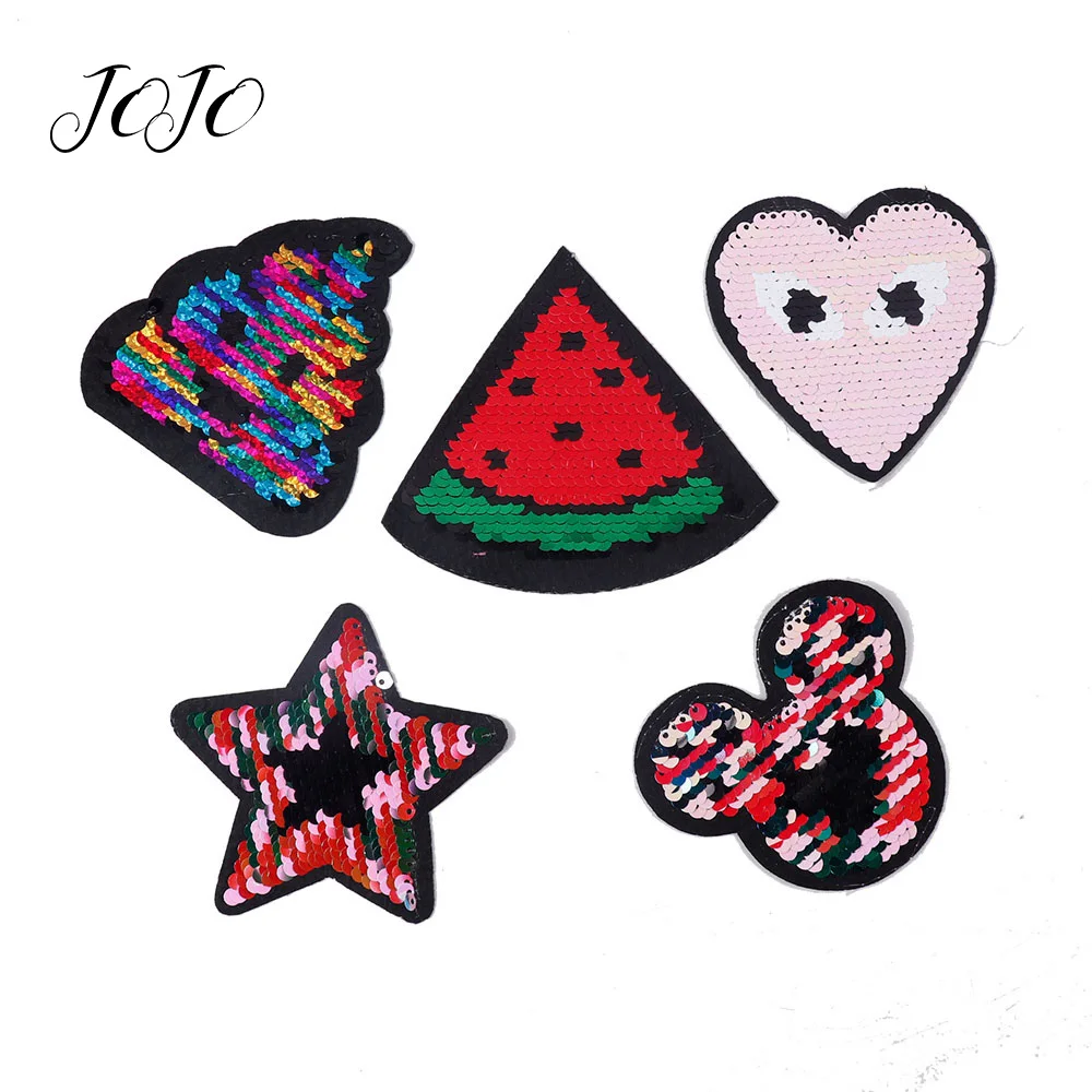 

JOJO BOWS Sparkly Reversible Sequin Patch Ice Cream Watermelon Heart Star Mickey Accessory For Needlework DIY Hair Bow Supplies