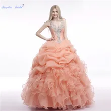 Сапфир Свадебные плиссированные оборки Длинные Вечерние Платья Vestidos Бальные сладкий 16 платье бальное платье к требованиям заказчика; сверкающие; Расшитое бисером в честь пятнадцатилетия платье