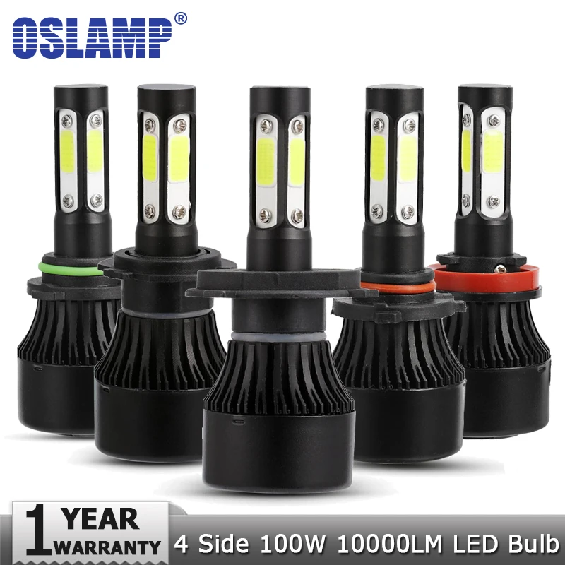 Oslamp 4 боковые светящиеся H4 H7 H11 9005 9006 COB 100 Вт 10000LM Автомобильные светодиодные лампы