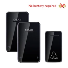 CACAZI Self-powered Waterproof Wireless Doorbell No Battery LED Light 200M Home Cordless Bell EU Plug 1 2 Button 1 2 Receiver smatrul self powered waterproof wireless doorbell no battery eu plug smart home door bell chime 2 button 1 receiver 110db sound