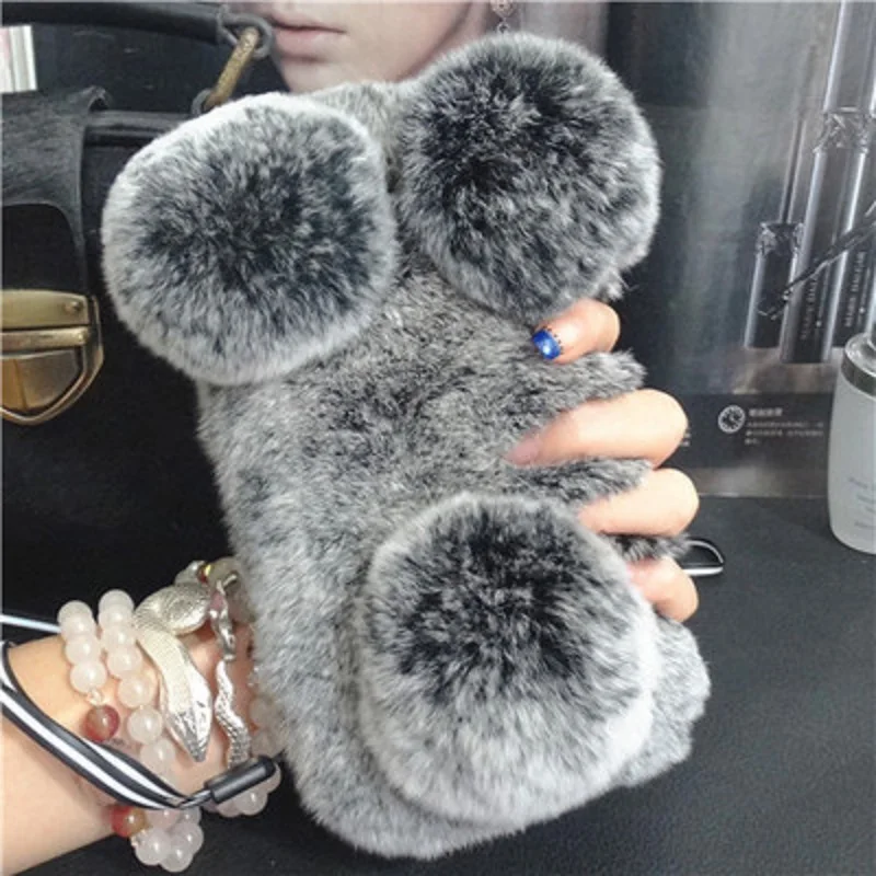 

Ayeena Fuzzy Hair Panda Phone Mask For LG K7 G3 G4 G5 V10 K8 K10 Soft Plush Real Rabbit fur Fluffy Cute Celular Bolsa Capa