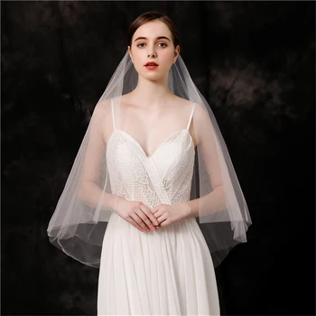 

ISHSY Simple Short white Ivory Tulle Bridal weeding Bride Veils with comb Blusher Voiles Mariage Courte Peigne velos de novia