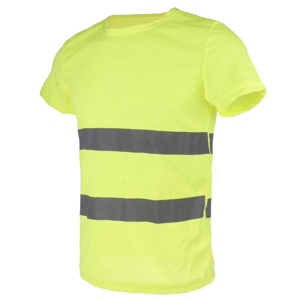 Хорошо! Светоотражающая футболка безопасности быстросохнущая высокая видимость короткий рукав L-XXXL Droshipping - Color: Yellow XL