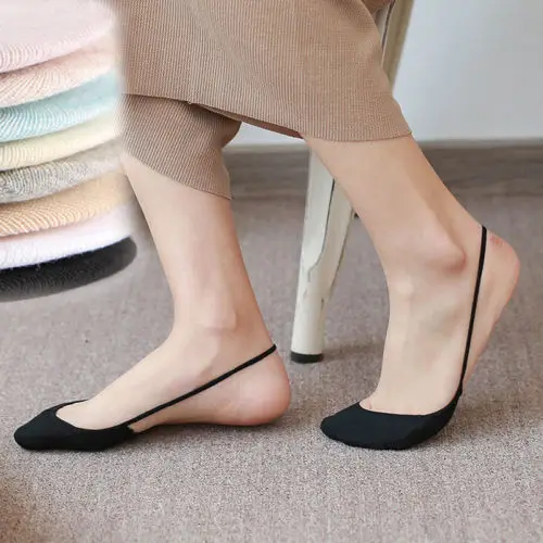 

10 Pairs Sell Women Girls Low Cut Sling Sock Cotton Half Feet Antiskid Invisible Sock Slippers Solid Color