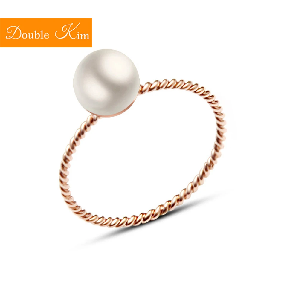 

White Pearl Ring Concise Style Rose Gold Color Fine Rings Romantic Engagement Valentine's Gift Fashion Trendy Women Jewelry