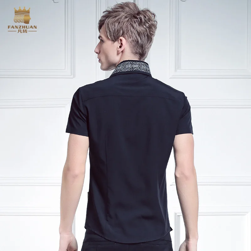 Новинка, модная мужская рубашка FanZhuan, индивидуальная, нестандартный, косой воротник, 612066, с вышивкой, рубашка с коротким рукавом