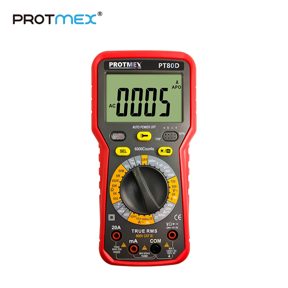 Protmex 6000 отсчетов Цифровой мультиметр обнаружения AC/DC напряжение и