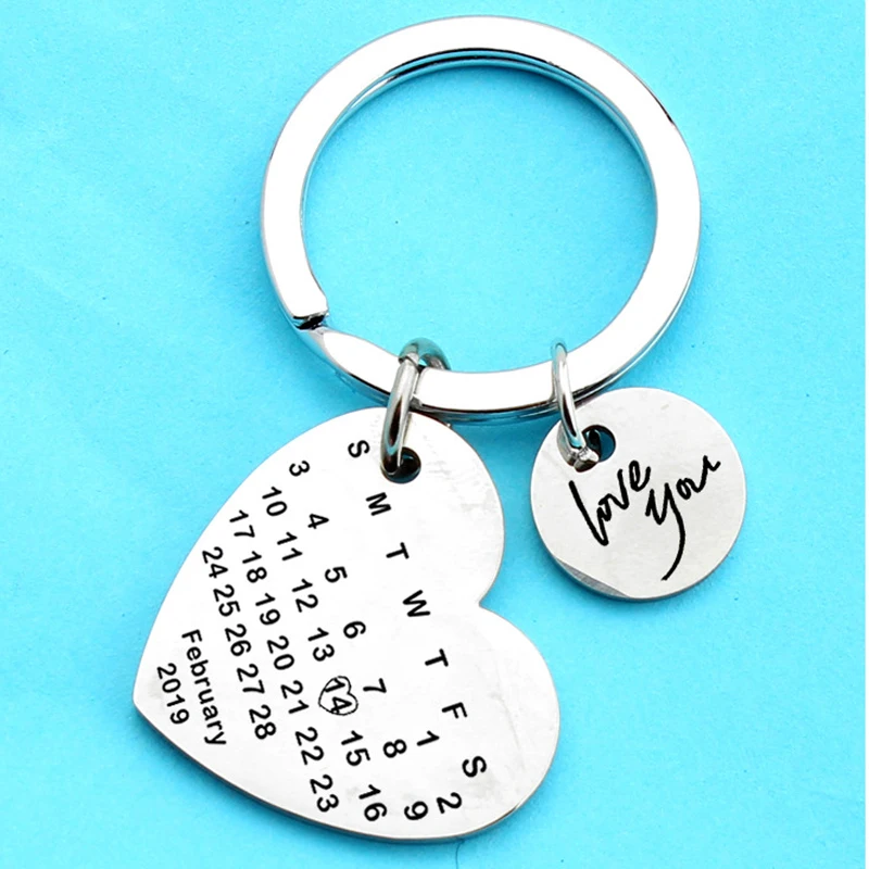 Брелок в форме сердца с датой и календарем, брелки для влюбленных пар на годовщину, брелки для ключей, брелки для ключей на день свадьбы, день рождения