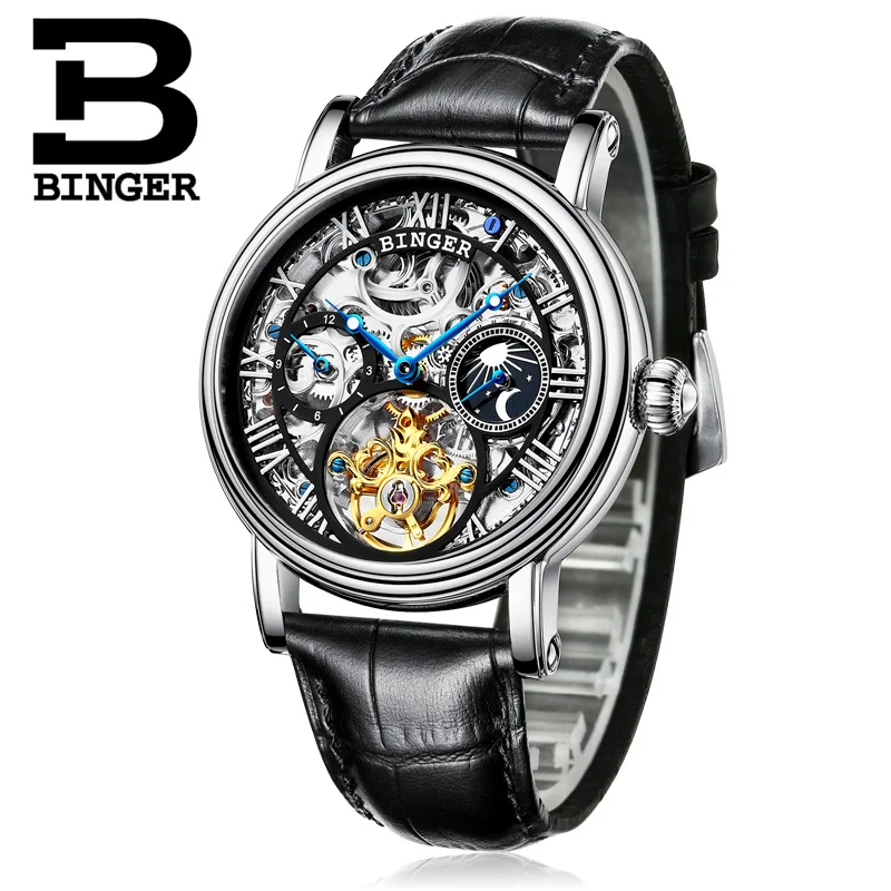 Швейцарские BINGER Skeleton Tourbillon модные повседневные дизайнерские Механические мужские s часы Лидирующий бренд Роскошные автоматические часы для мужчин