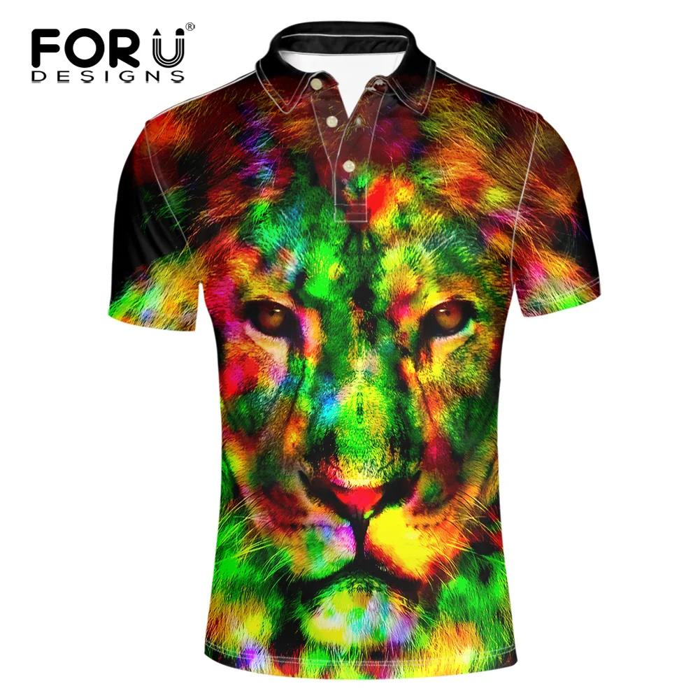 FORUDESIGNS Men 3D Animal Tiger Horse Shirt Males Colorful Printed for Teen Boy Cool Short Sleeve Shirts Button