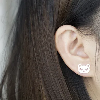 

Wholesale 10pair High Quality Exquisite Tiny Cat Face Stud Earrings Stainless Steel Gold Color Animal Charm Women Jewelry