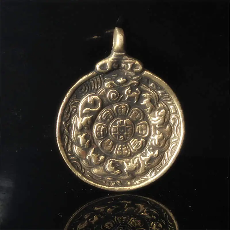 

TBP208 Tibet brass Golden Amulet waist tag Jiugong Bagua 12 zodian animals Tibet Totem for Man