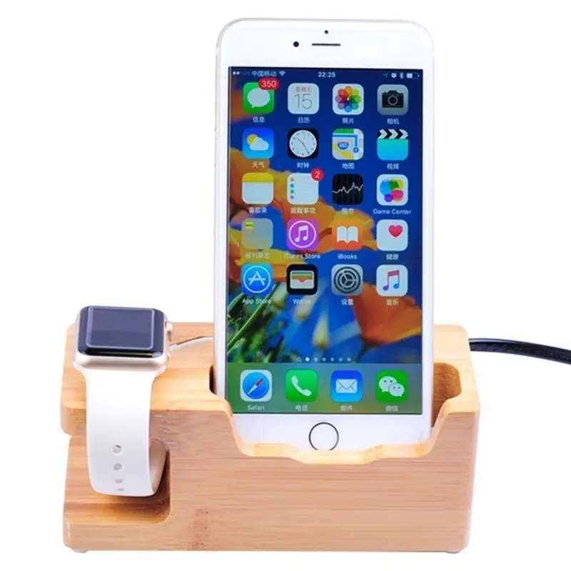 3-Port Usb Charger For Apple Watch& Phone Organizer Stand,Cradle Holder,15W 3A Desktop Bamboo Wood Charging Station For Iwatc