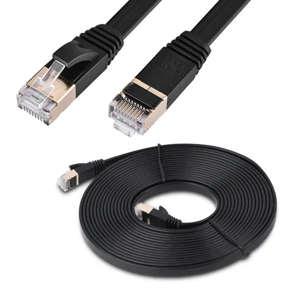 

Black RJ45 600MHz Patch Shielded Lan Network Cable Flat Ethernet Cord 1m/1.8m/3m/5m/8m/10m/15m CAT7
