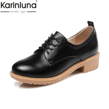 KARINLUNA/ г. Размер плюс 32-43, Прямая поставка, весенняя женская обувь на шнуровке для отдыха модные женские оксфорды на плоской подошве с круглым носком в стиле ретро