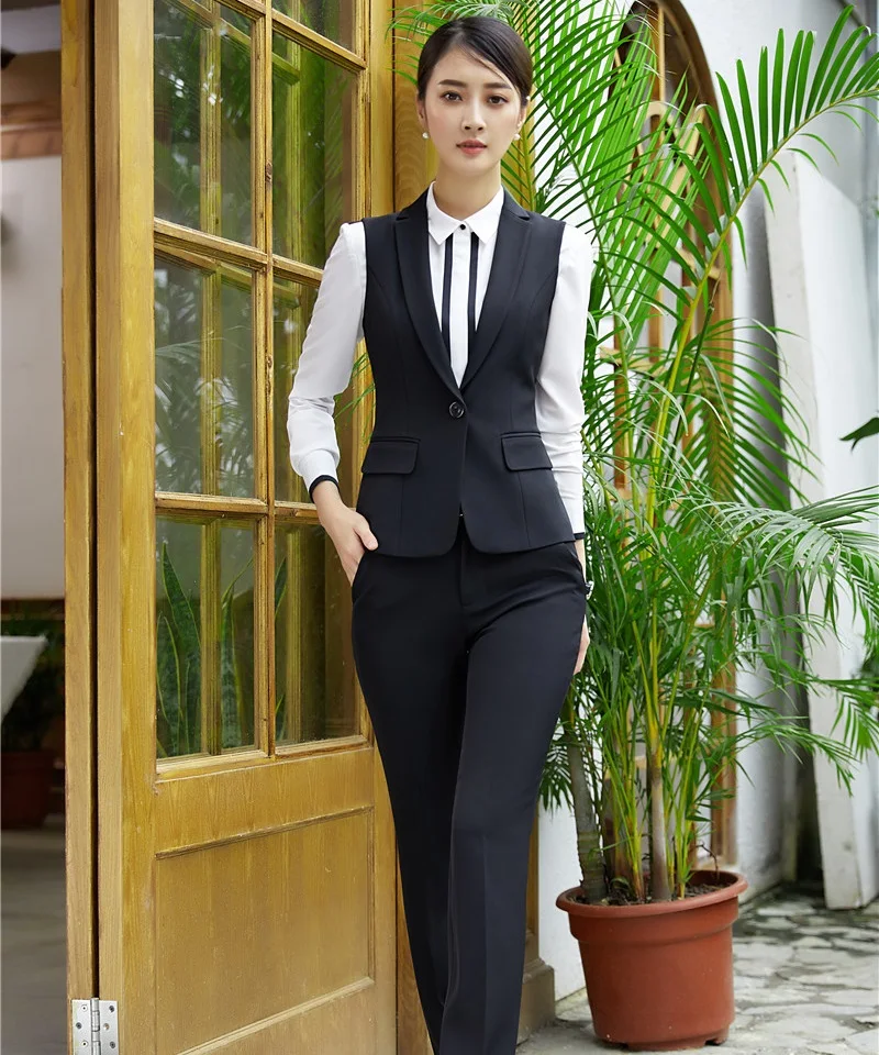 Formal Women Work Wear Suits 2 Piece Pant and Top Sets Vest & Waistcoat ...