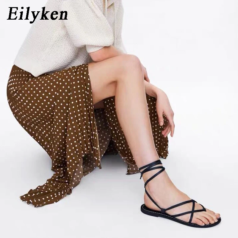 Eilyken/ г.; Летние римские сандалии; высокие женские сандалии из нубука с перекрестными ремешками до колена; вьетнамки на плоской подошве