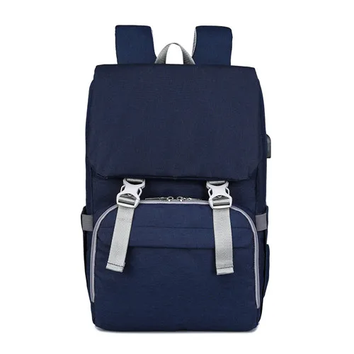 USB перезаряжаемая Детская сумка для подгузников, рюкзак папы для мам, большая вместительность, водонепроницаемая Повседневная сумка для ноутбука с двойным плечом, сумка для подгузников - Цвет: Blue