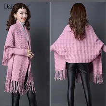 Danjeaner длинный кардиган с кисточками женский трикотаж для осени свитер Женская Куртка вязаная накидка пончо женский зимний топ кимоно-джемпер
