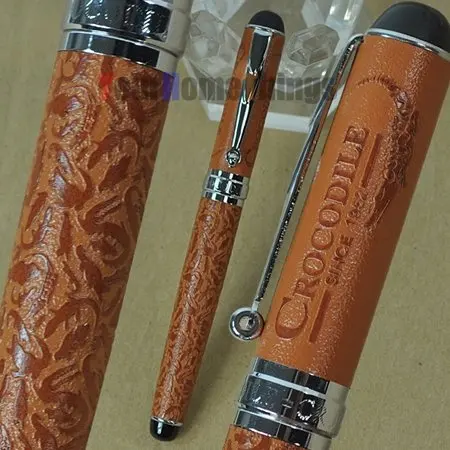 FREE-SHIPPING-NEW-CROCODILE-168-ROLLER-BALL-PEN-BROWN-CROCODILE-SKIN-PATTERN-AND-BLACK-BLUE-REDDISH