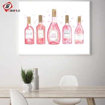 

Pink Rose Wine Beer Bottle Typography Fashion Art Quotes Poster Nordic Kitchen Wall Art Picture Bar Home Decor Canvas Painting