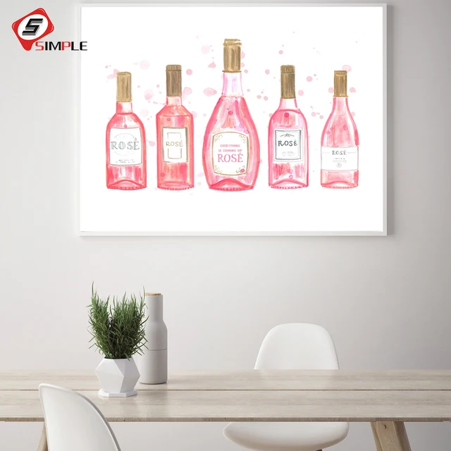 pink rose wine beer bottle typography fashion art quotes poster