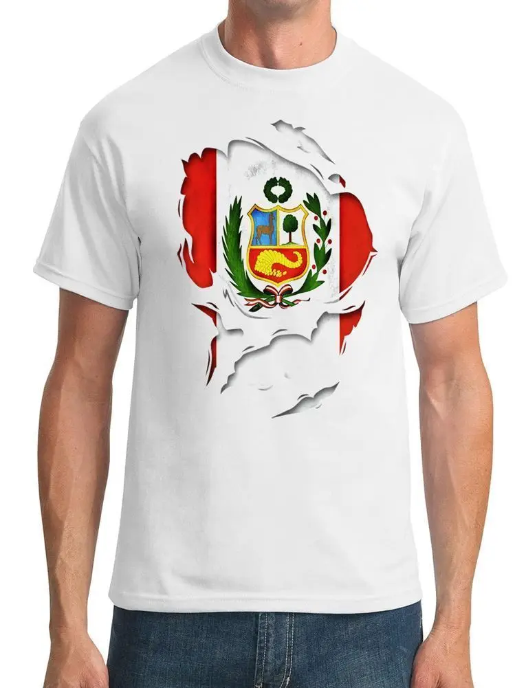 

Peru Peruvian Ripped Effect Mens Brand Designs Slim Fit Crew Neck Under Harajuku Tee Shirts