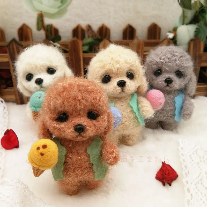 

Wool Felt Poked Teddy Dog Dolls DIY Embroidery Handmade Non-finished Material Bag