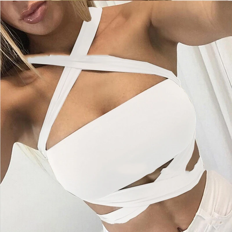 Bigsweety Sexy Strapless Tube Top 2018 Fashion Cropped Bandeau Tops Underwear Bras Halter Lace-Up Bandage Crop Tops White Black
