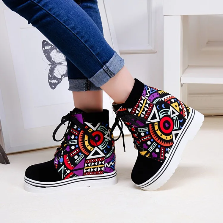 

PXELENA Design Graffiti Thick Platform Creepers Boots Ladies Shoes Punk Rock Gothic Hidden High Heels Ankle Boots Women 34-43