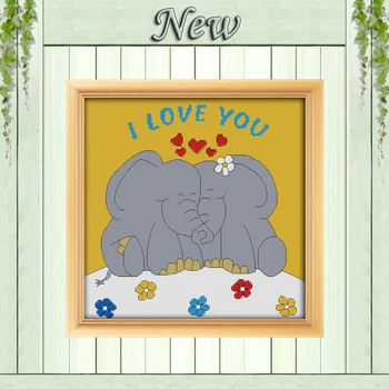 

Elephant lovers kiss cartoon animal 11CT counted printed on the canvas DMC Cross Stitch kits 14CT needlework Sets DIY embroidery