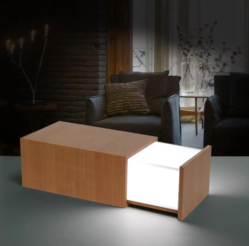 1 Piece Rechargeable Wooden Box Lamp With Bluetooth