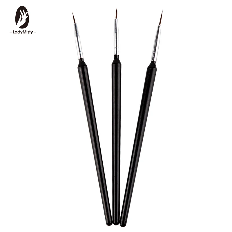 LadyMisty 3 Pcs/set Black Nail Brush For Manicure 7/9/11mm UV Gel Liner Dotting Pen Tassel For