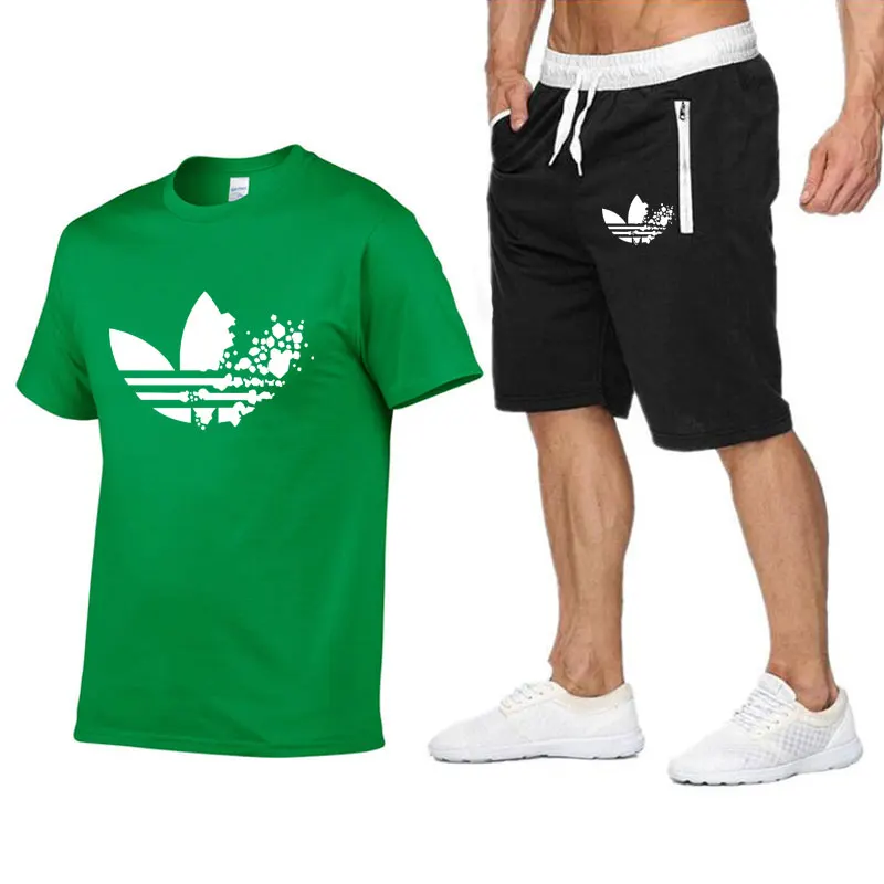 Two Piece Set Men Short Sleeve T Shirt Cropped Top+Shorts Men's Tracksuits 2019 New Causal Sportswear Tops Short Trousers