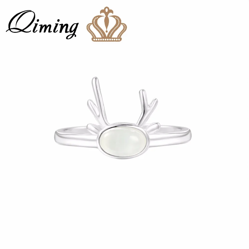 Кольцо QIMING с оленем 2018 чистого цвета рога для девочек и женщин недорогое