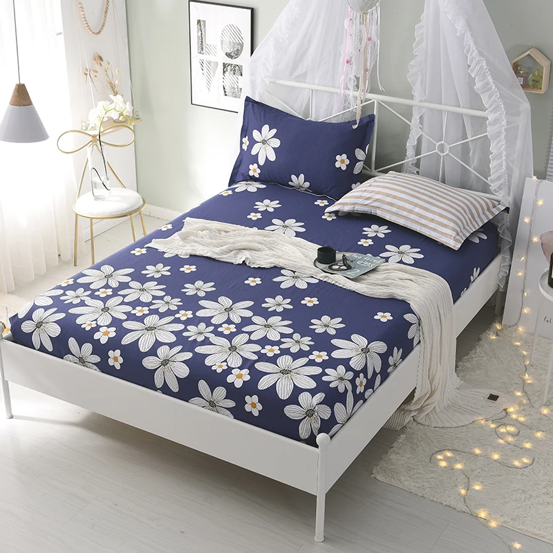 

Elegant Blue+White Print Pattern 3Pc Fitted Sheet Set Sheets With Elastic Band Factory Bed Linens Mattress Cover Pillowcase Soft