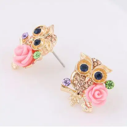 Женские серьги гвоздики с изображением совы и цветов|flower stud earrings|stud earringsstud earrings for