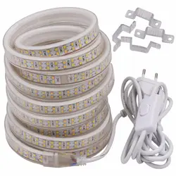 20 м-1 м Светодиодные полосы SMD 2835 белый/теплый белый 208led/M Водонепроницаемый led rope клейкие ленты AC220V ЕС Мощность вилку с 3 м кабель/swtich