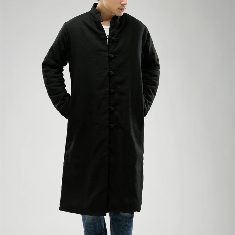 Lovers' Unisex Trench Coat Men Winter Long Jacket Cotton-padded Traditional Chinese Cloth