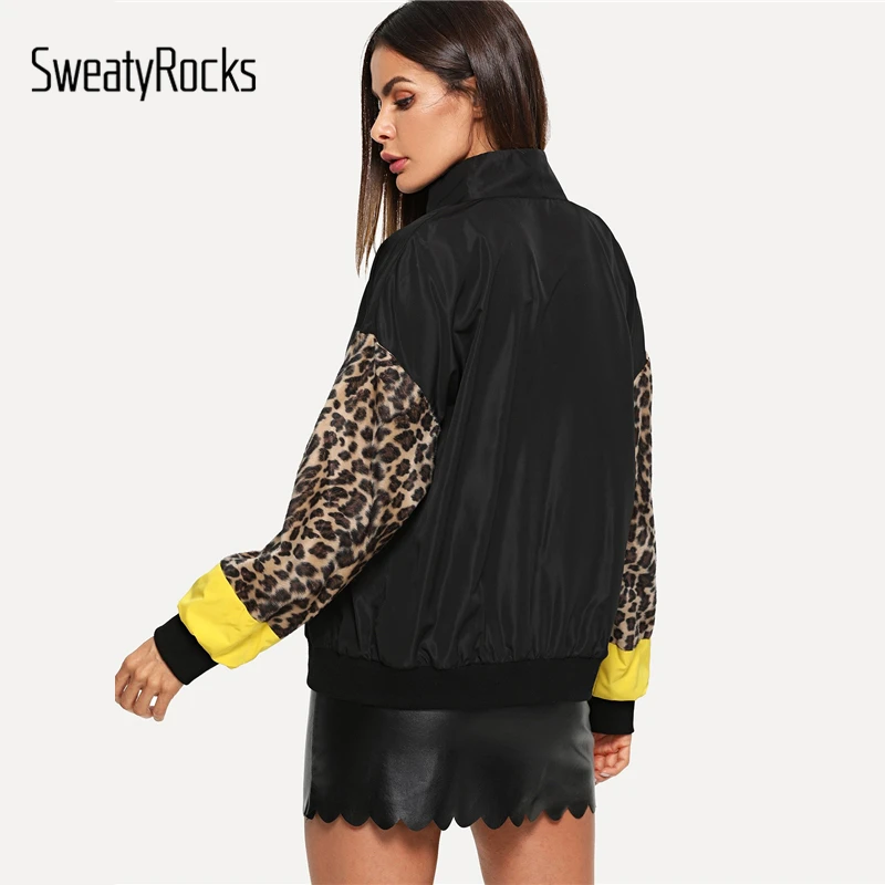 SweatyRocks Black Zip Up Contrast Leopard Sleeve Jacket 2018 Women Autumn Clothes Outwear Coat 2018 Womens Jackets And Coats SweatyRocks Black Zip Up Contrast Leopard Sleeve Jacket 2018 Women Autumn Clothes Outwear Coat 2018 Womens Jackets And Coats