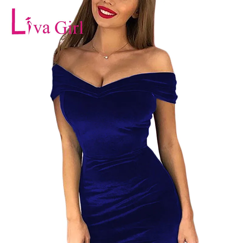Blue-Off-Shoulder-Ruched-Velvet-Party-Dress-LC610980-5-2