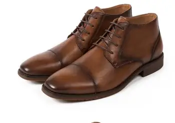 

Autumn winter men's retro ankle boots Genuine Leather lace-up casual boots fashion high-top Martin boots wholesale