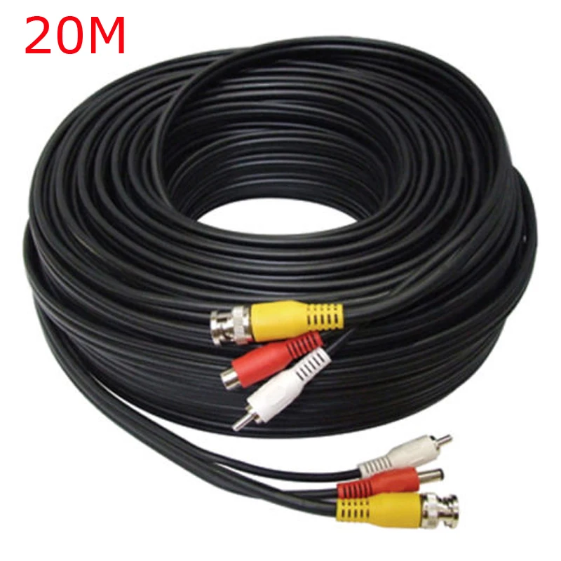 

20Meter 20M BNC Video Male DC Power Jack M/F RCA Audio CCTV Camera Extension Cable Black